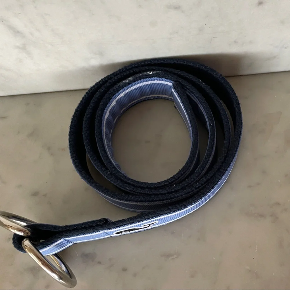 VINEYARD VINES D-Ring Webbed Cotton Navy and Light Blue Stripe Belt M - Picture 8 of 14